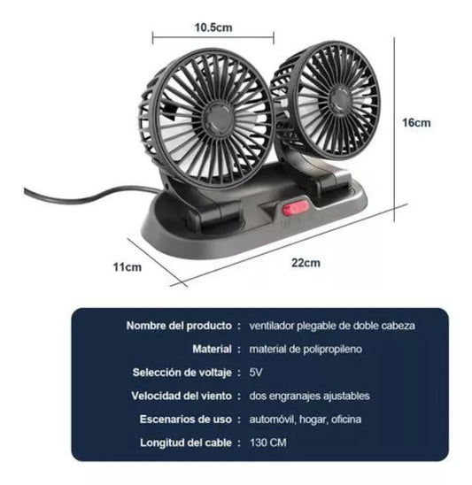 Ventilador Automovil Usb Doble Cabezal